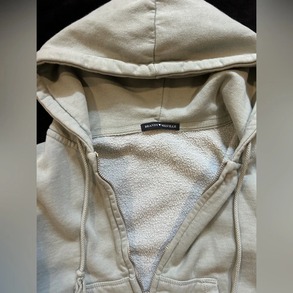 Brandy Melville Light Sage Green Zip-Up Hoodie - Picture 4 of 6